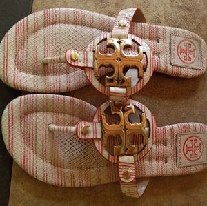 Super cute Pink striped Tory Burch Sandals